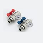 VÁLVULA DE ESFERA TIEMME PARA COLECTORES DE PASO TOTAL 2120R CON CONEXIÓN TERMÓMETRO REVERSIBLE ROJA