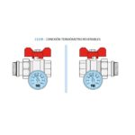 VÁLVULA DE ESFERA TIEMME PARA COLECTORES DE PASO TOTAL 2120R CON CONEXIÓN TERMÓMETRO REVERSIBLE ROJA - Imagen 2