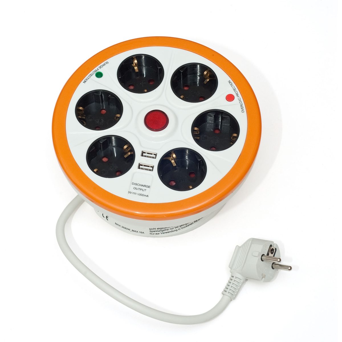 BASE GARZA CON  6 TOMAS + 2 USB CON INTERRUPTOR Y GUARDACABLE 1,5mm-1,4m - Imagen 2