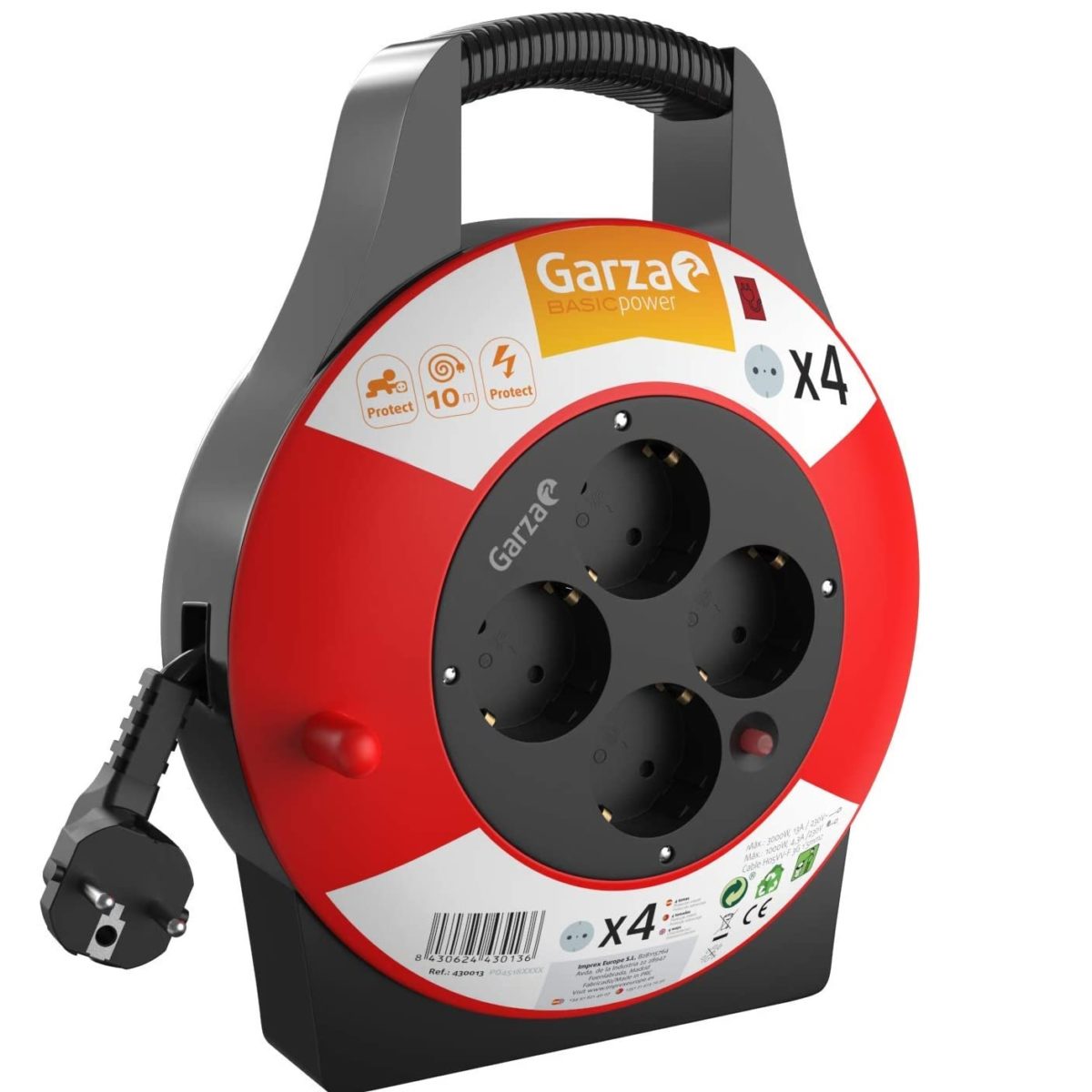 PROLONGADOR GARZA 4 TOMAS ENROLLACABLES DOMÉSTICO 10 METROS  1,5 mm - 10 m - Imagen 2