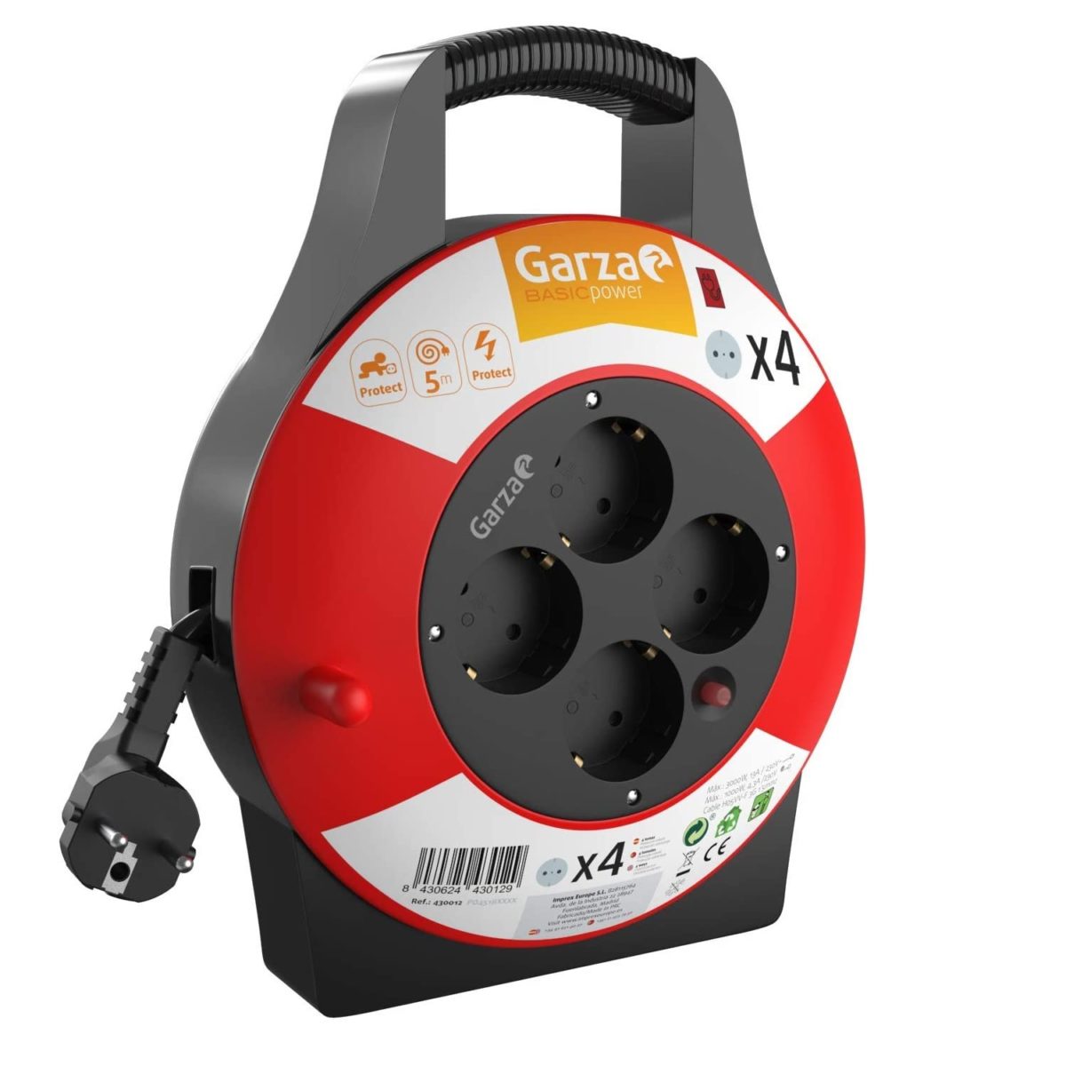 PROLONGADOR GARZA 4 TOMAS ENROLLACABLES DOMÉSTICO 3 METROS  1,5mm-5m - Imagen 2