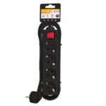 REGLETA GARZA 4 TOMAS CON INTERRUPTOR Y CABLE 1,5mm-1,4m NEGRO