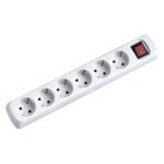 REGLETA GARZA CON 6 TOMAS + INTERRUPTOR SIN CABLE - BLANCO
