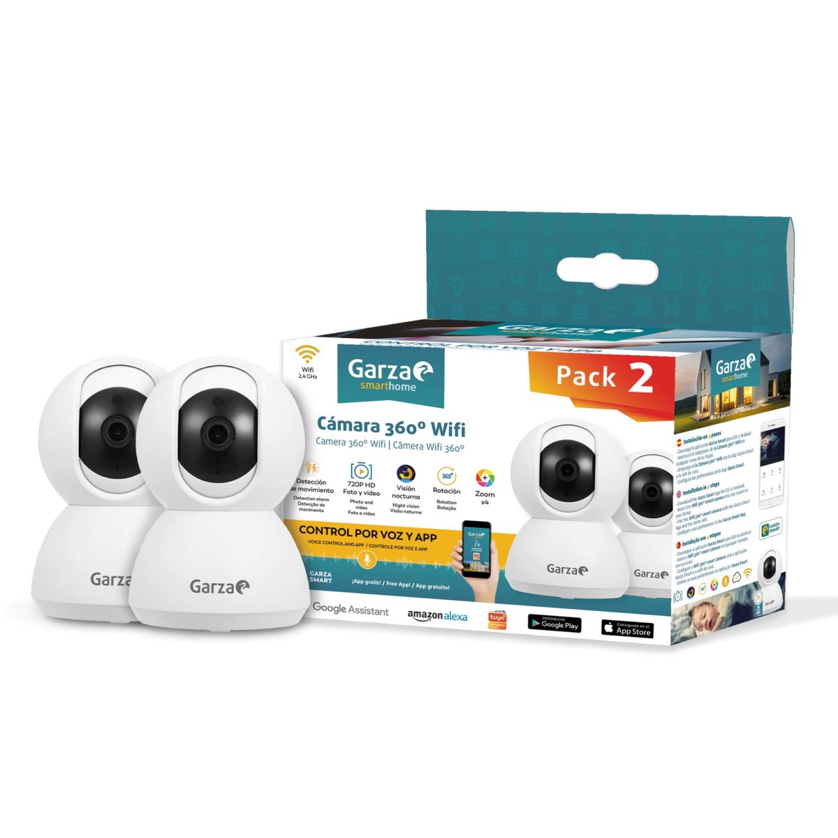 PACK 2 CÁMARAS IP GARZA DE VIGILANCIA INTERIORES WIFI 360º 720p HD - Imagen 2